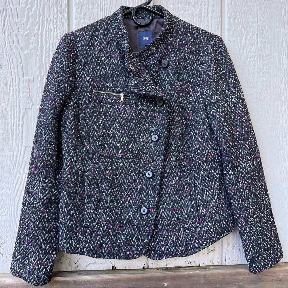 Gap Speckled Zig Zag Herringbone Patterned Button… - image 7